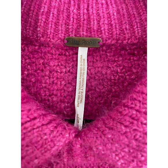Free People NWT Every Cloud Pullover Cable Knit Collared Sweater Fuchsia Lrg New - Picture 7 of 12